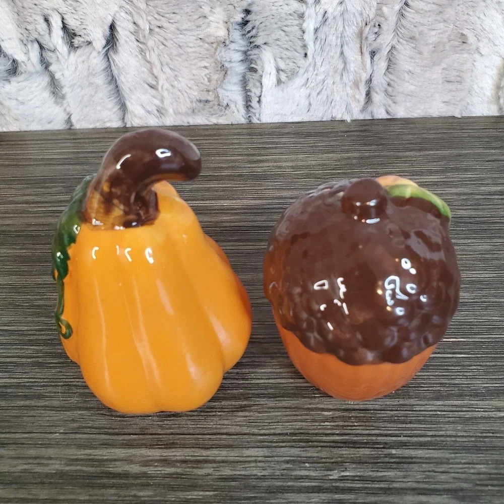 Ceramic Pumpkin & Acorn Salt & Pepper Shaker Set Fall Harvest Thanksgiving Decor